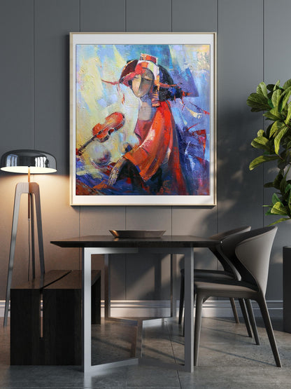 Oil painting Red violin by Kirilenko Ivan in white frame