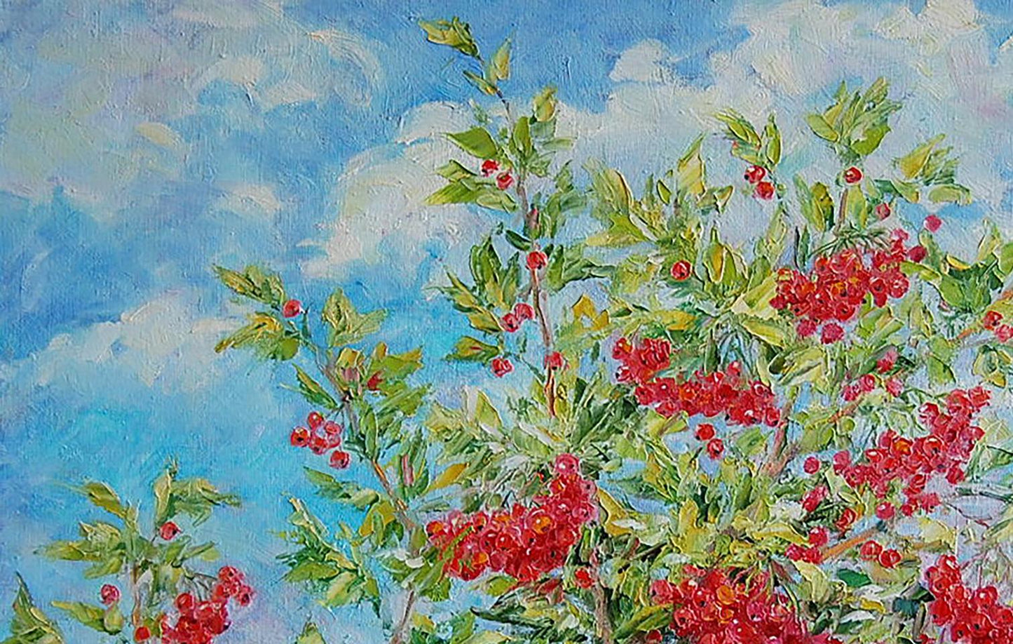 Oil painting Red viburnum Nature 