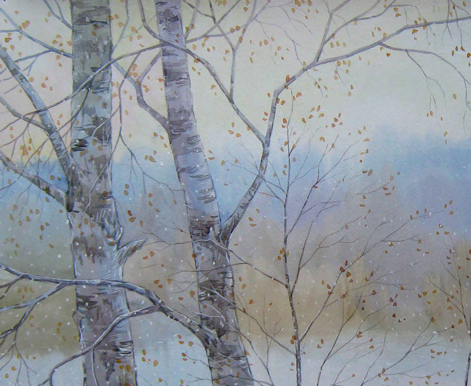 Watercolor painting Snow Nature Landscape Savenets Valery