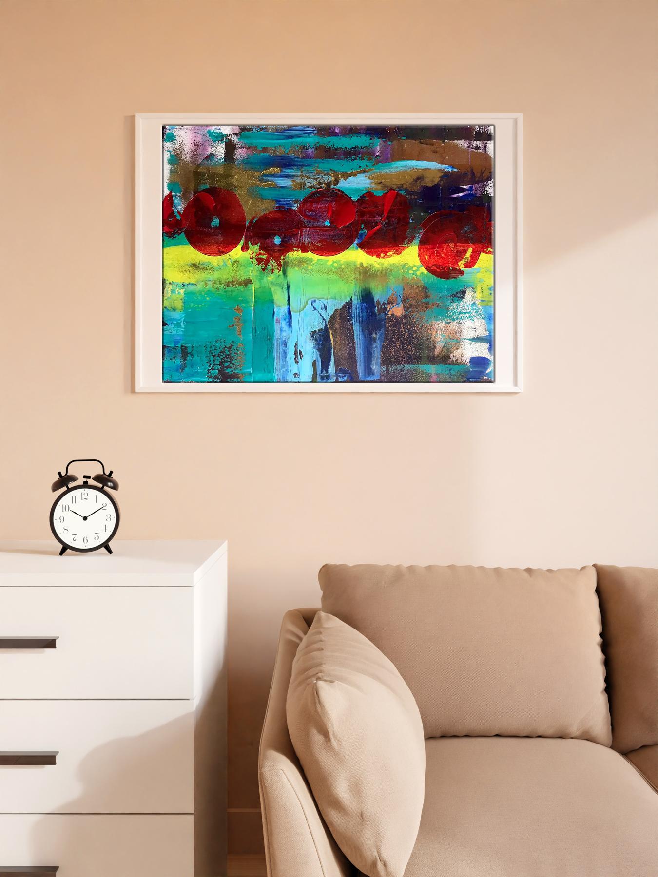Vibrant Acrylic painting Dance of Life by Melezhik Olga in white frame