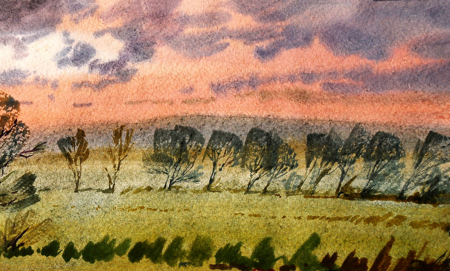 Watercolor painting By the Evening by Egor Shvachunov sunset field