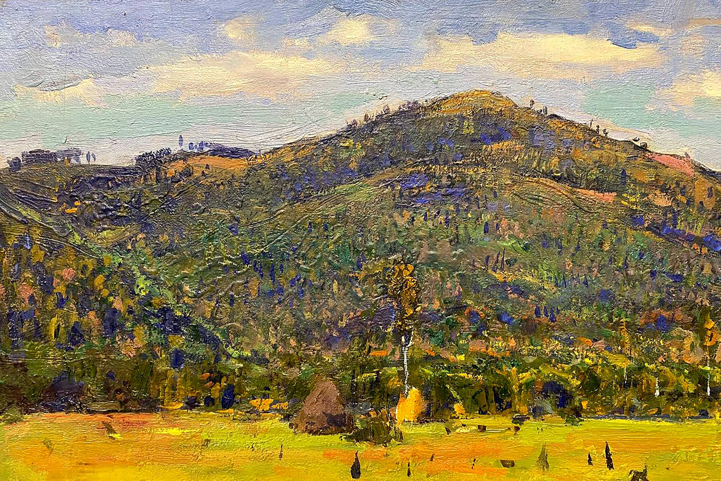 Oil painting Carpathians Zaretskyi Viktor textured hillside landscape