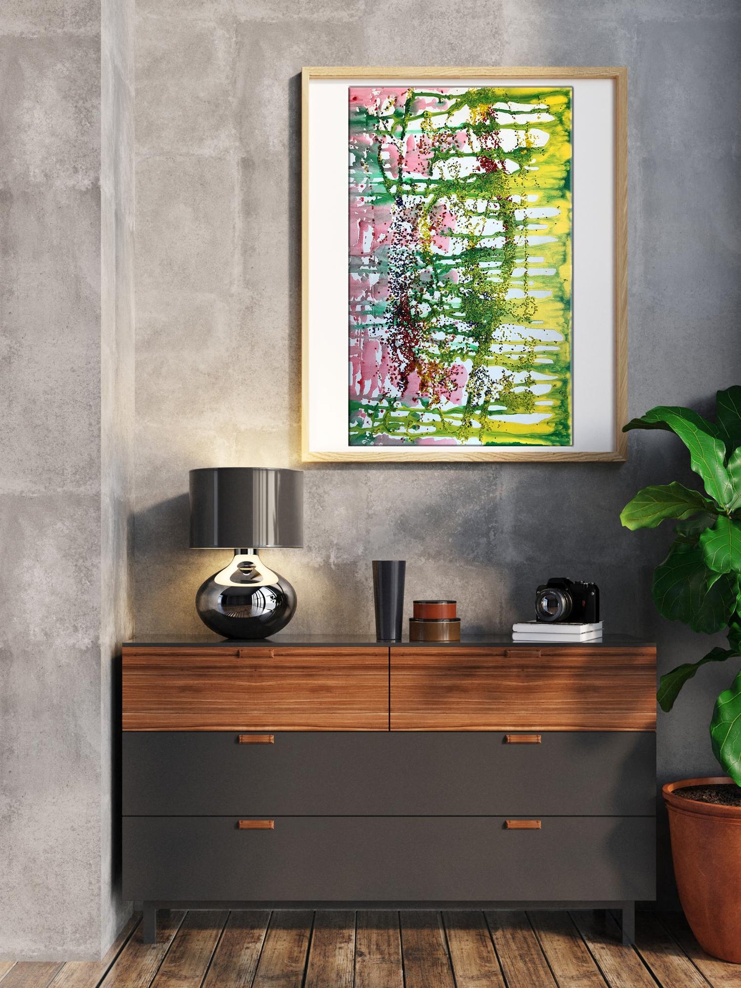 Acrylic painting Morning sun by Melezhik Olga in light wood frame