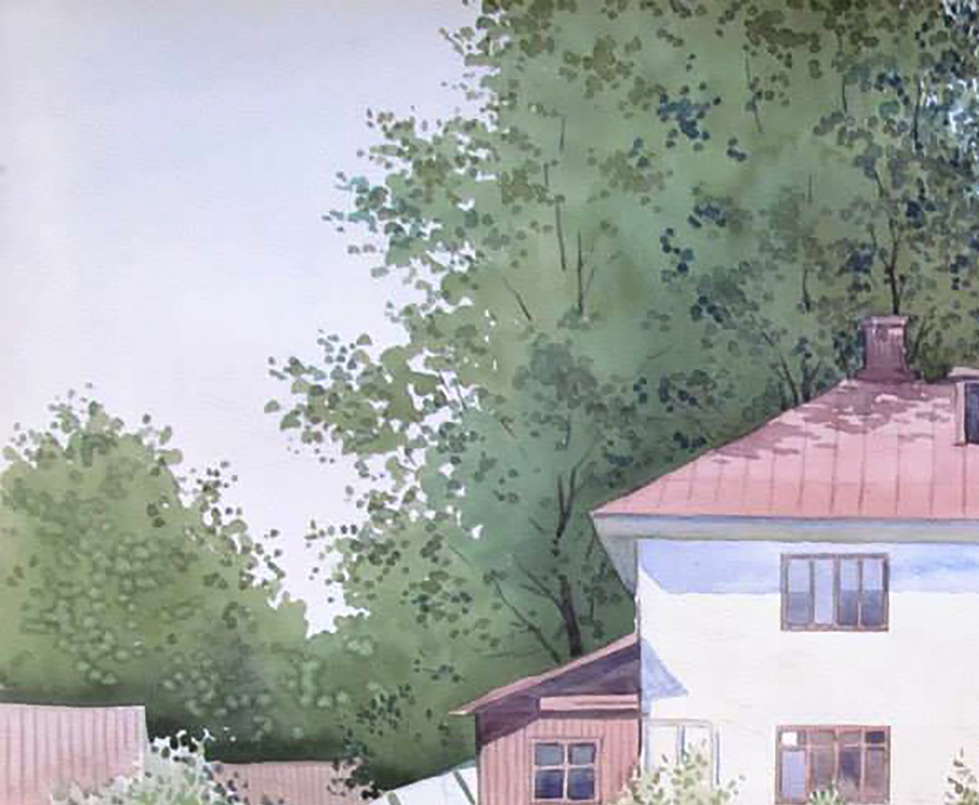 Watercolor painting City Nature Landscape Savenets Valery