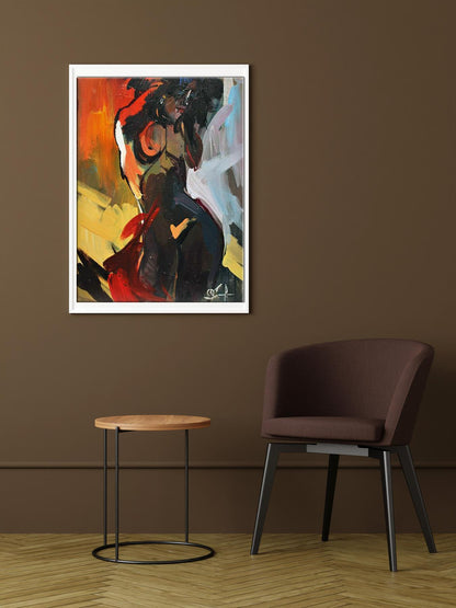 Framed Oil painting In the warm rays by Kozyar Yuri with bold orange red strokes