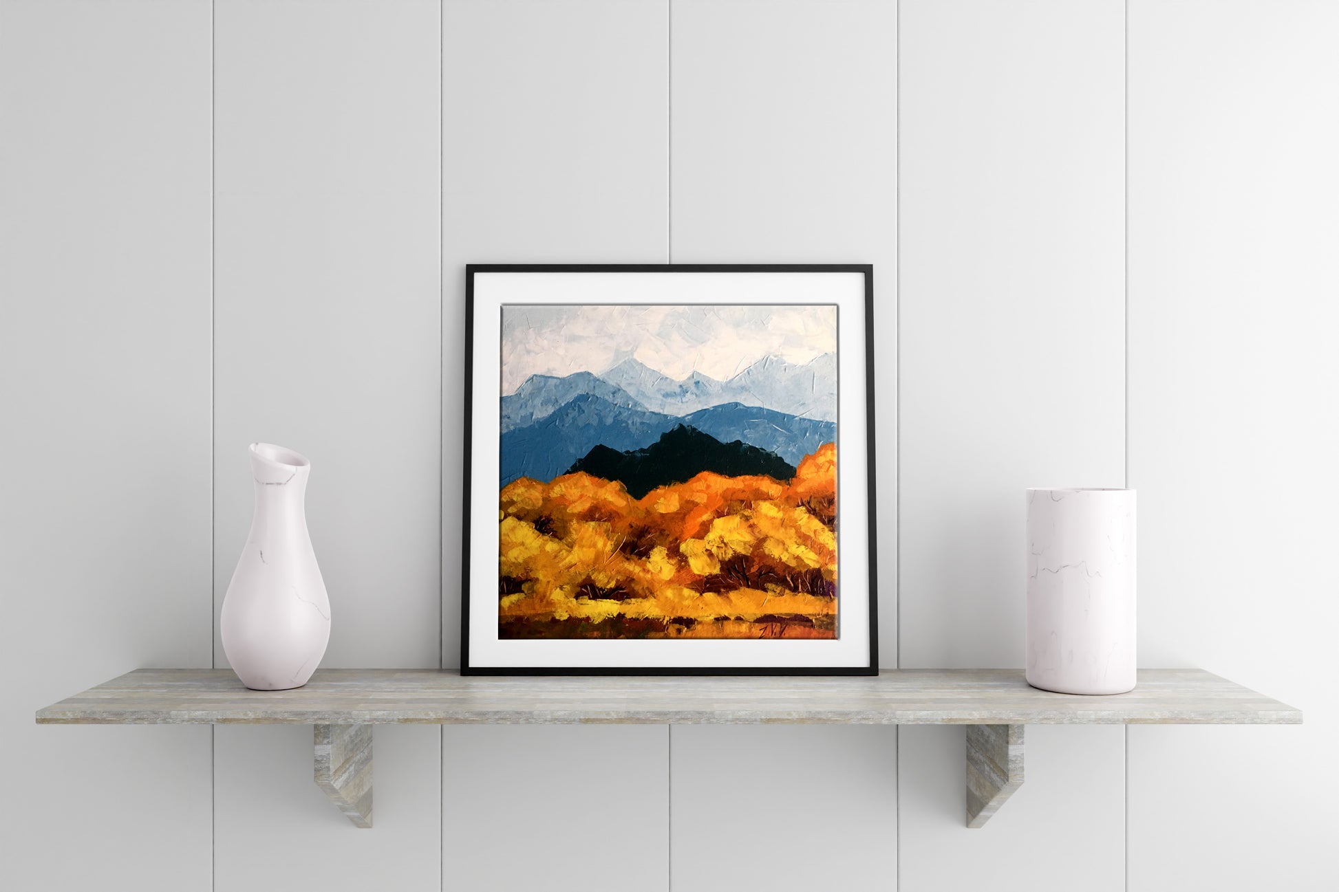 Oil painting Autumn mountains V. Zadorozhnya in sleek black frame