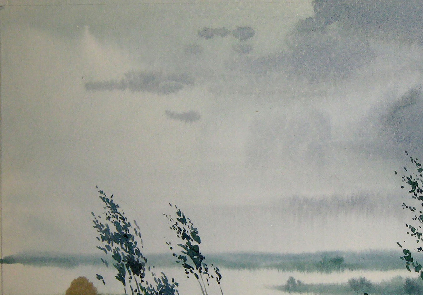 Watercolor painting Cold august Nature Landscape Savenets Valery