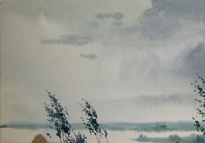 Watercolor painting Cold august Nature Landscape Savenets Valery