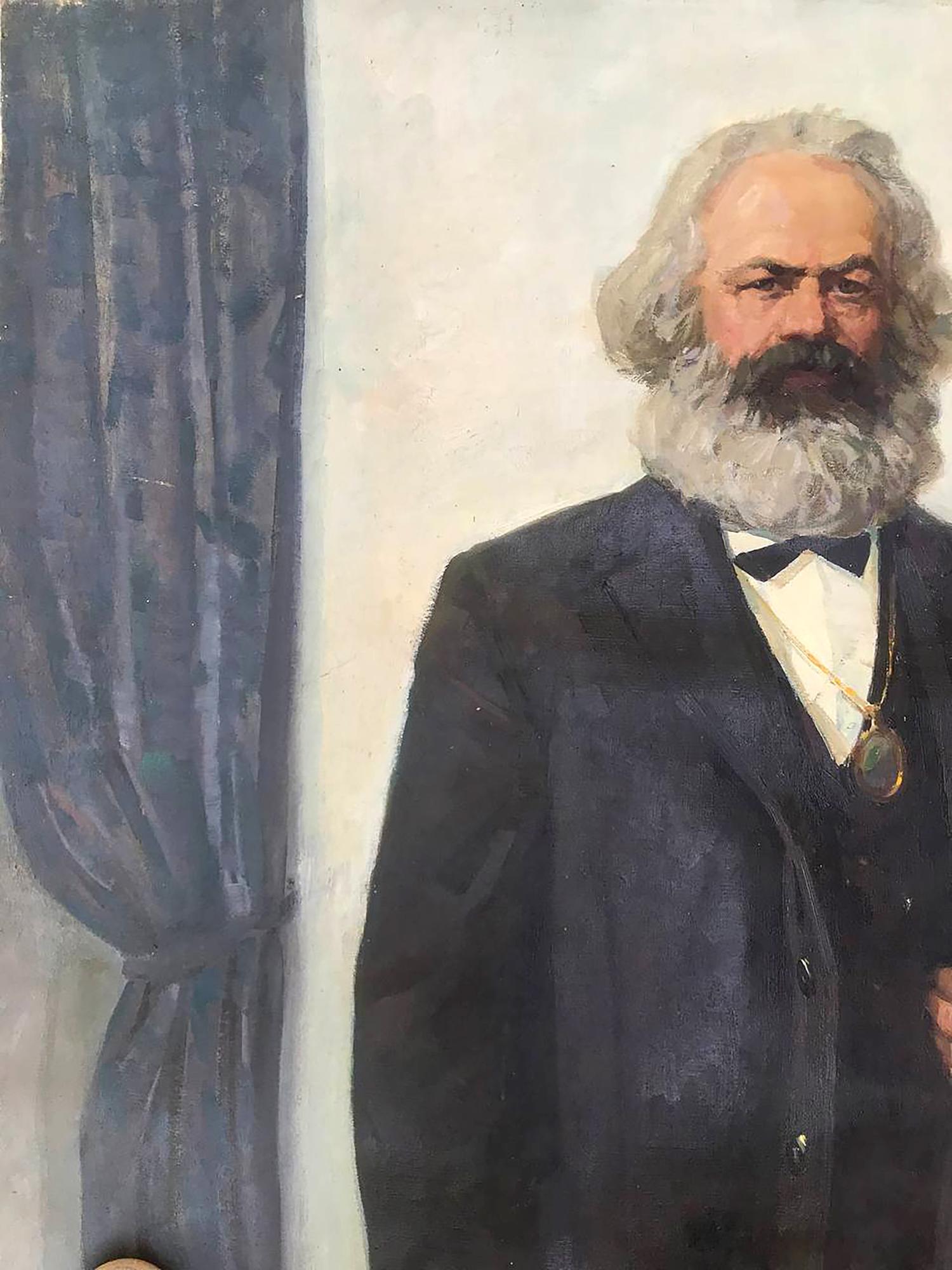 Oil painting of Karl Marx by Bilan Petr Ilyich, white beard, suit