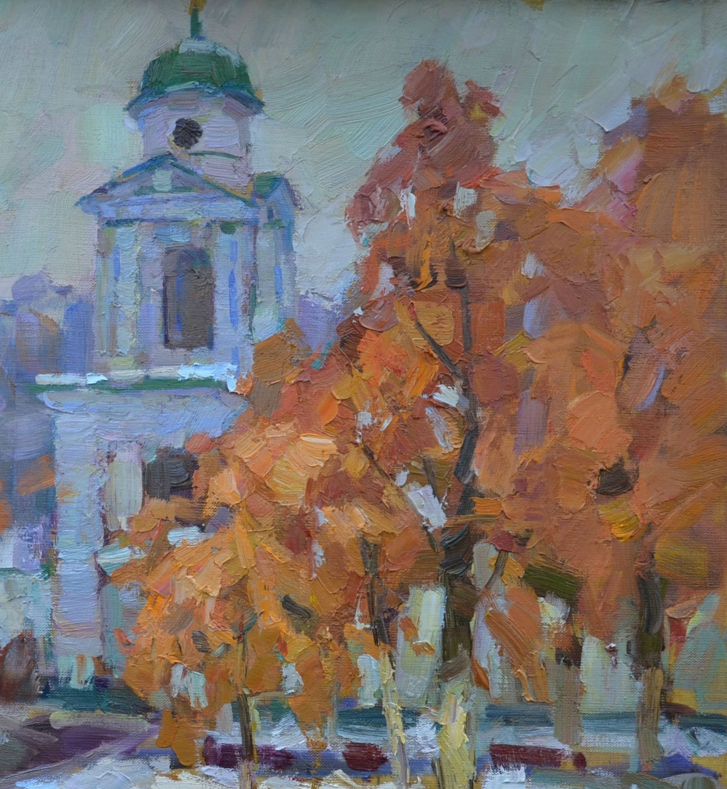 Oli painting City Frosty morning Pereta Vyacheslav