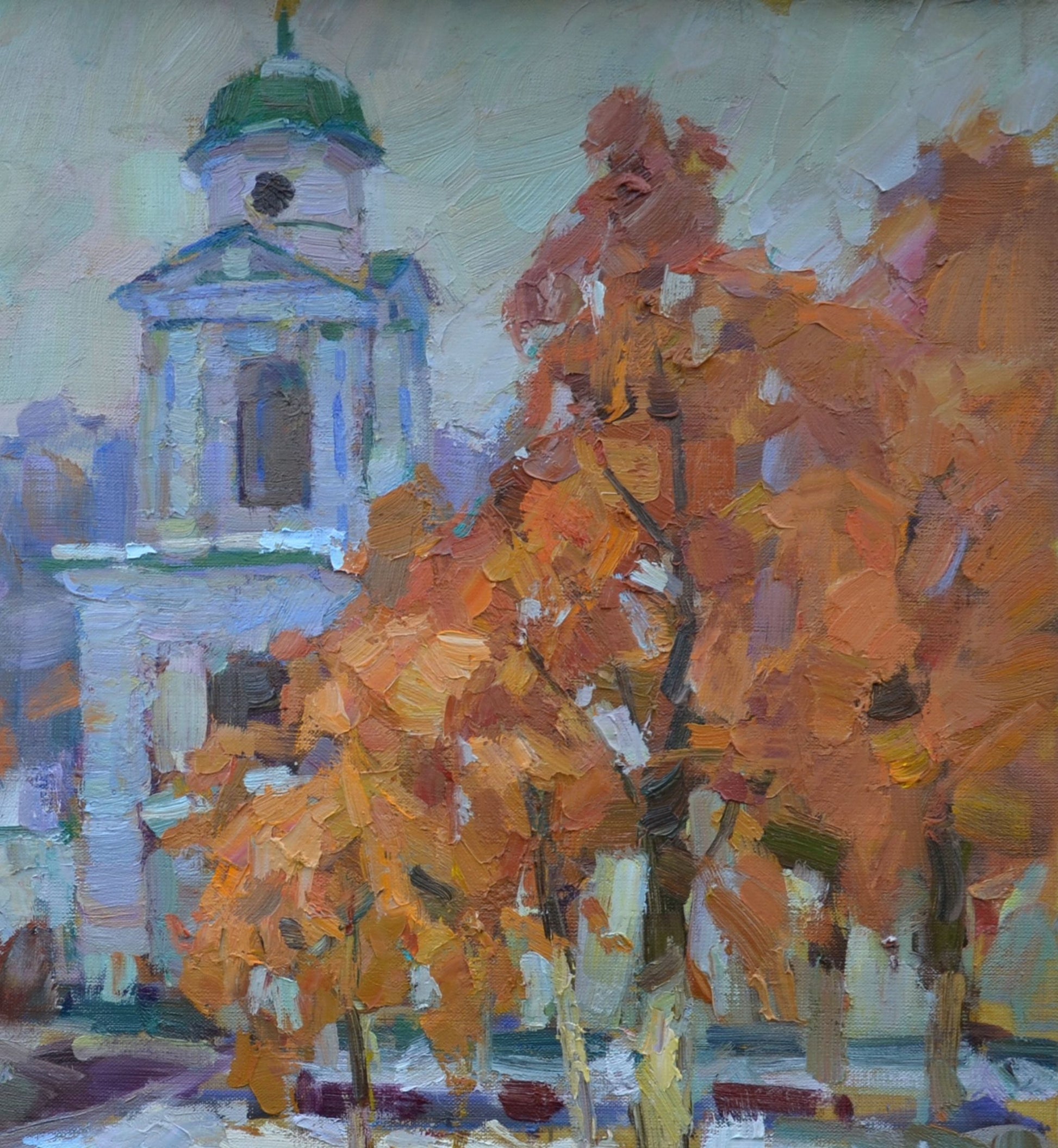 Oli painting City Frosty morning Pereta Vyacheslav