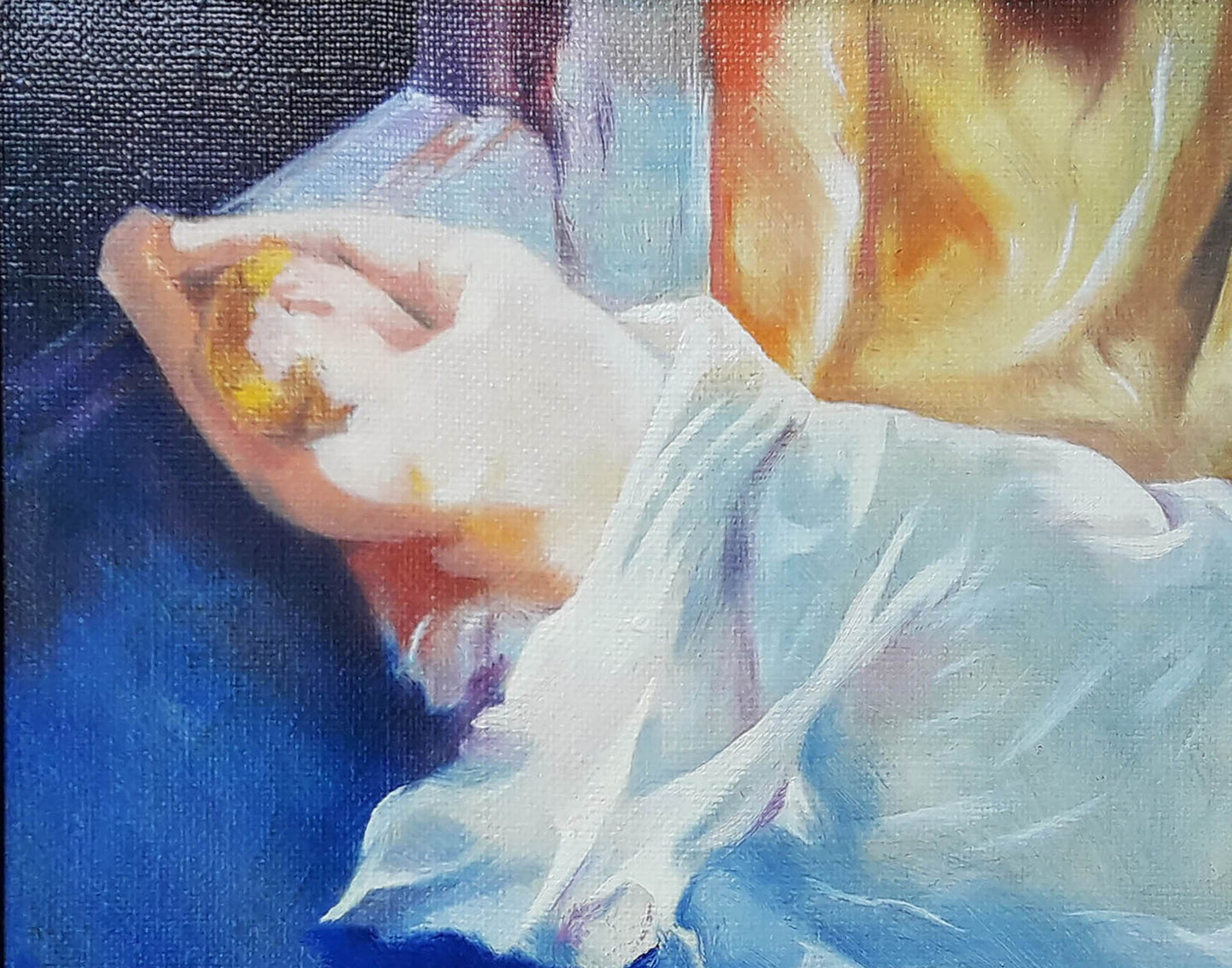 Hand cradling golden object in fabric from Korkishko sleeping girl portrait