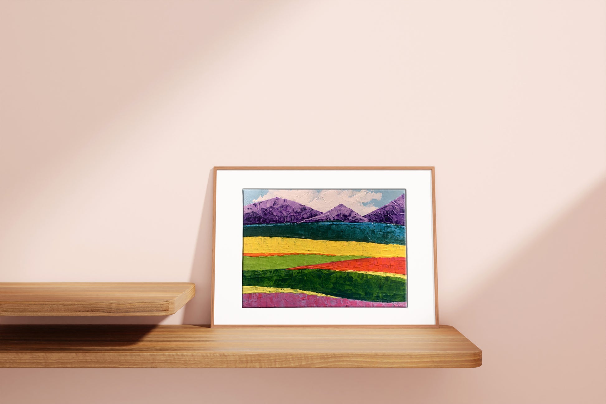 Oil painting Sunny day among the mountains by V. Zadorozhnya in wooden frame