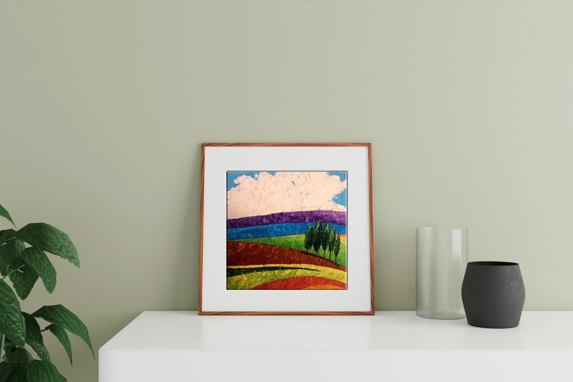 Oil painting Lonely trees in fields by Zadorozhnya V.V. in wooden frame