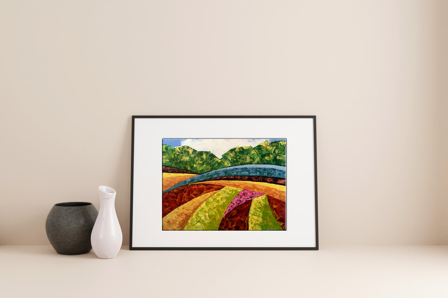 Framed Oil painting The road to the forest by Zadorozhnya V. V. vibrant abstract landscape