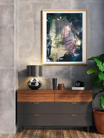 Modern abstract acrylic painting Golden leaf by Melezhik Olga in wood frame