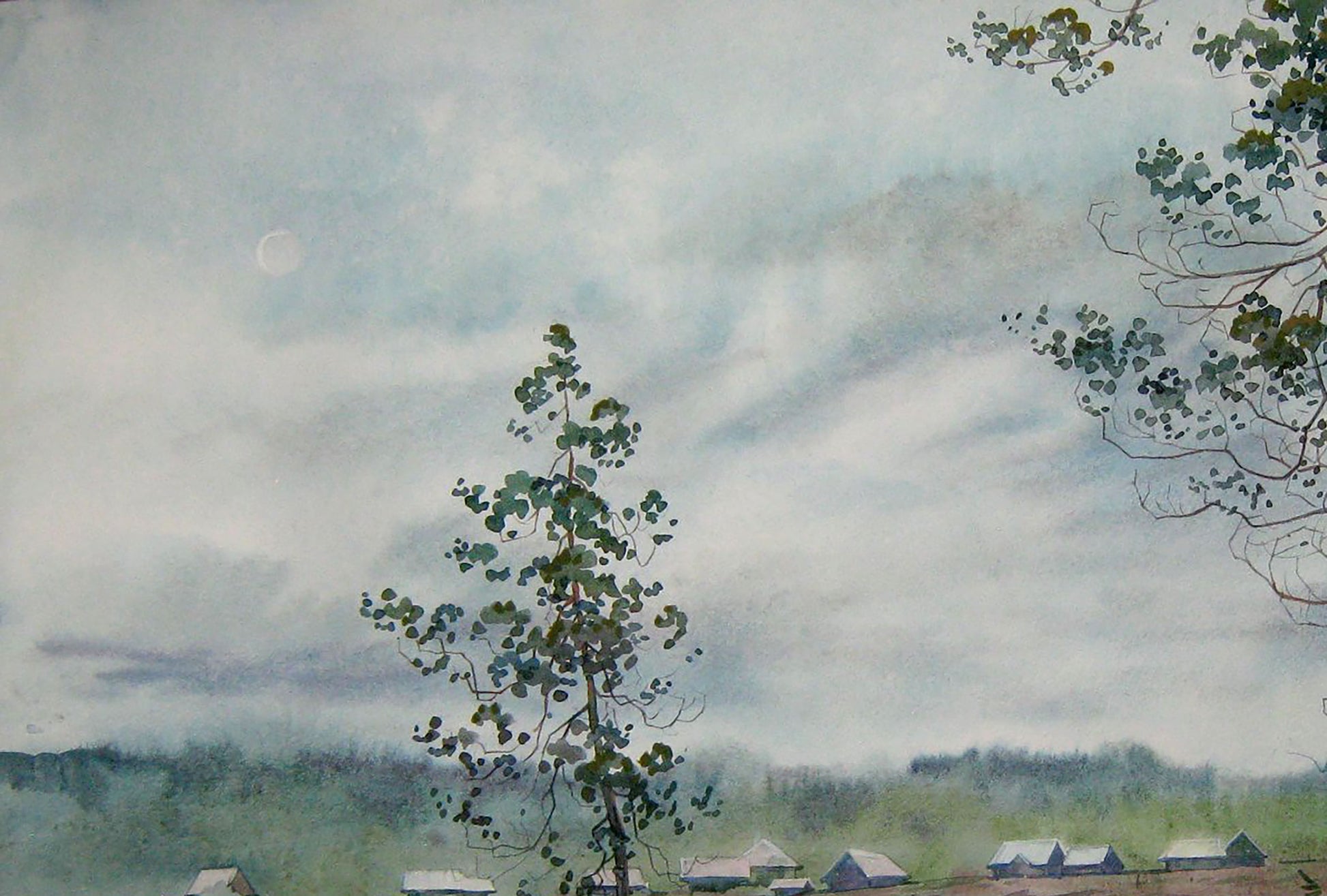 Watercolor painting Village Nature Landscape Valery Savenets