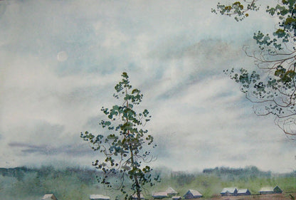 Watercolor painting Village Nature Landscape Valery Savenets