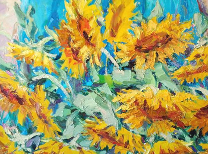 Oil painting Sunflowers still life  