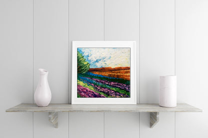 Oil painting Hot day Zadorozhnya V.V. vibrant lavender field in white frame