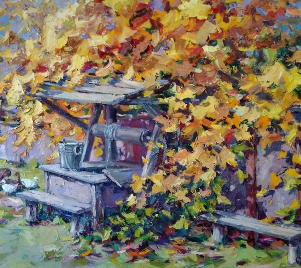 Oil painting Village landscape 