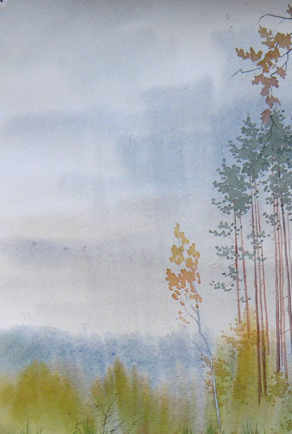 Watercolor painting Autumn Nature Landscape Valery Savenets