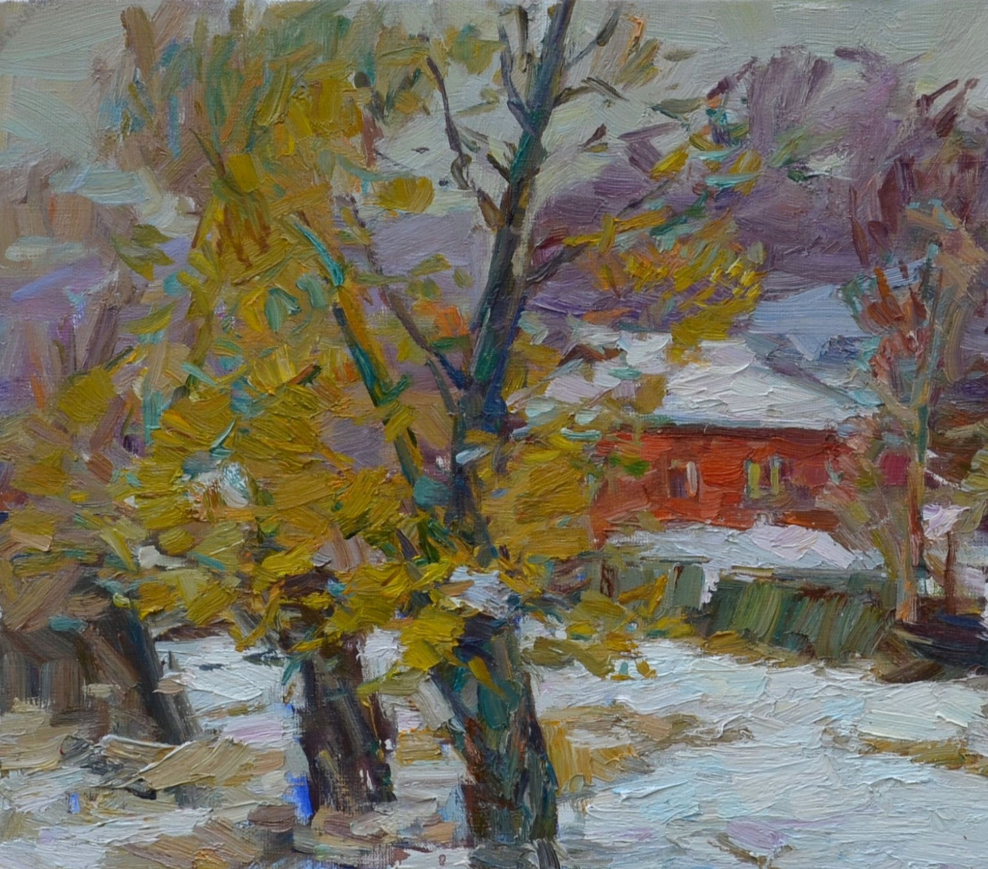 Oli painting Country Houses on the hill Pereta Vyacheslav