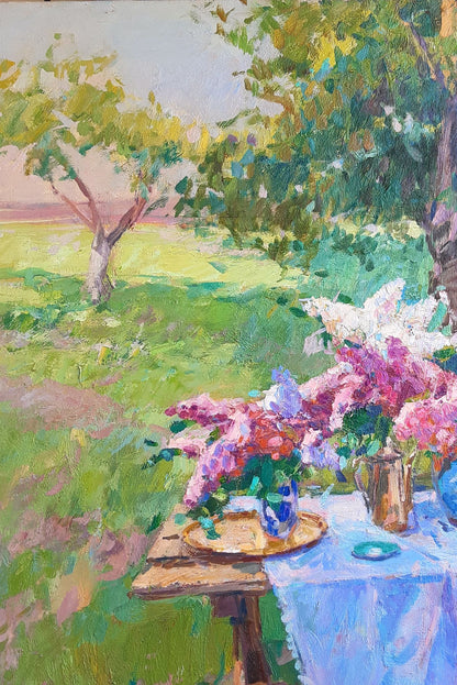 Oli painting Lilac Flowers still life   Pereta Vyacheslav