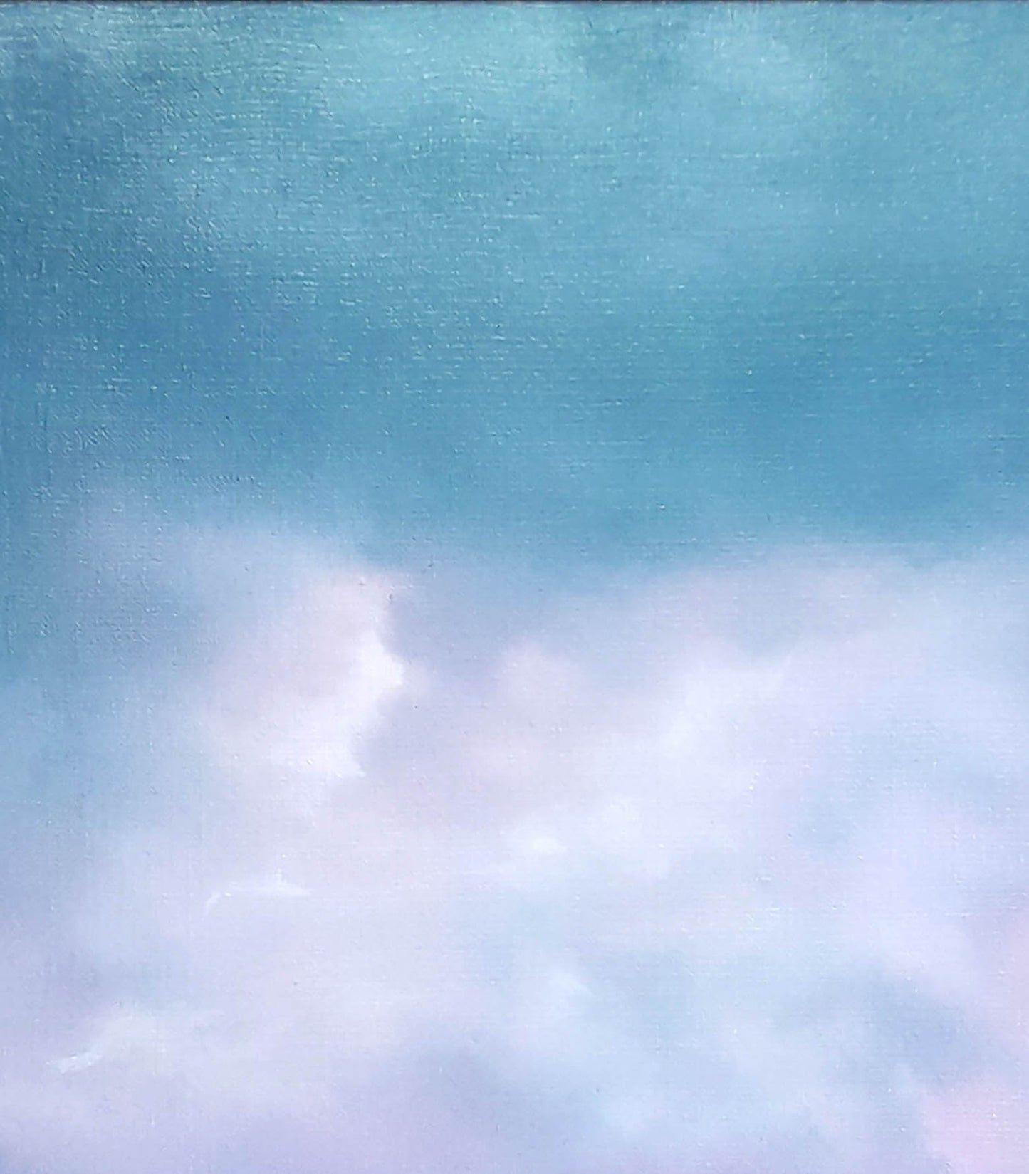 Oil painting Storm by Korkishko Vasily: pastel blue white clouds in serene sky