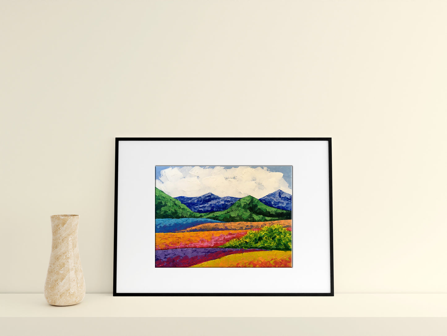 Oil painting Fresh air in the mountains by Zadorozhnya V. V. in black frame