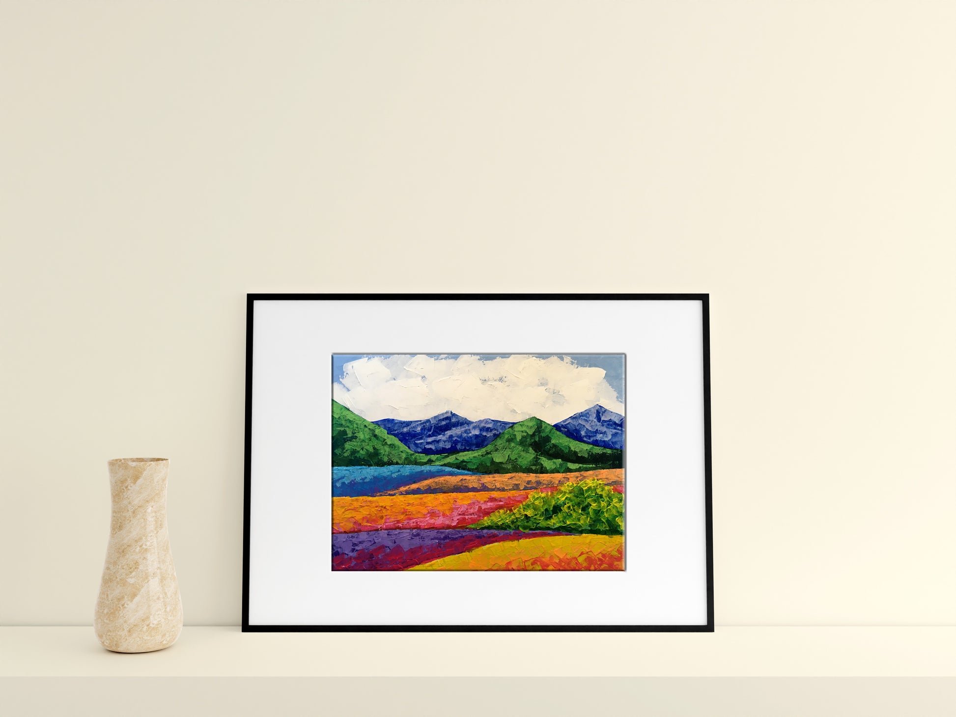 Oil painting Fresh air in the mountains by Zadorozhnya V. V. in black frame