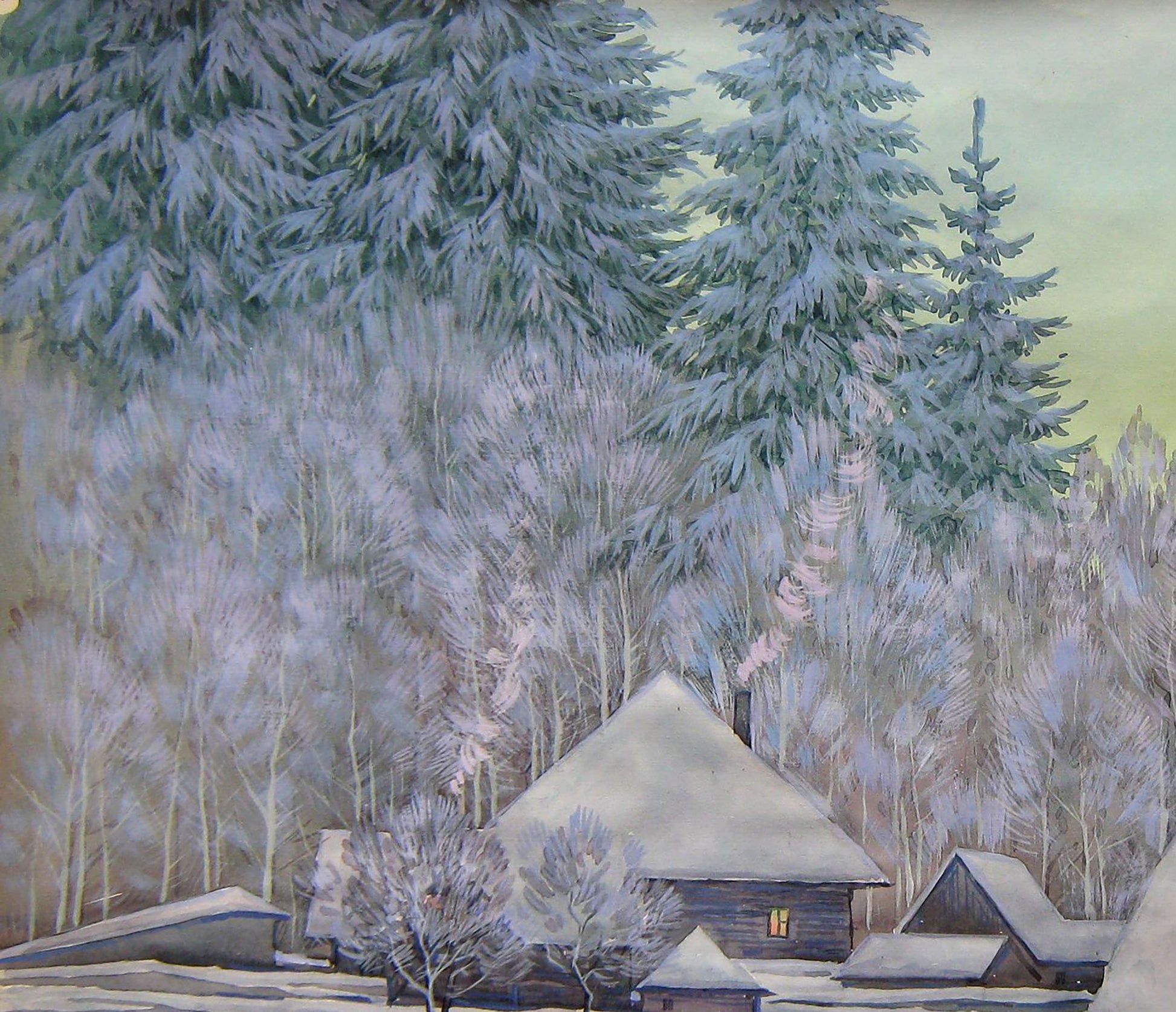 Watercolor painting Village landscape Savenets Valery