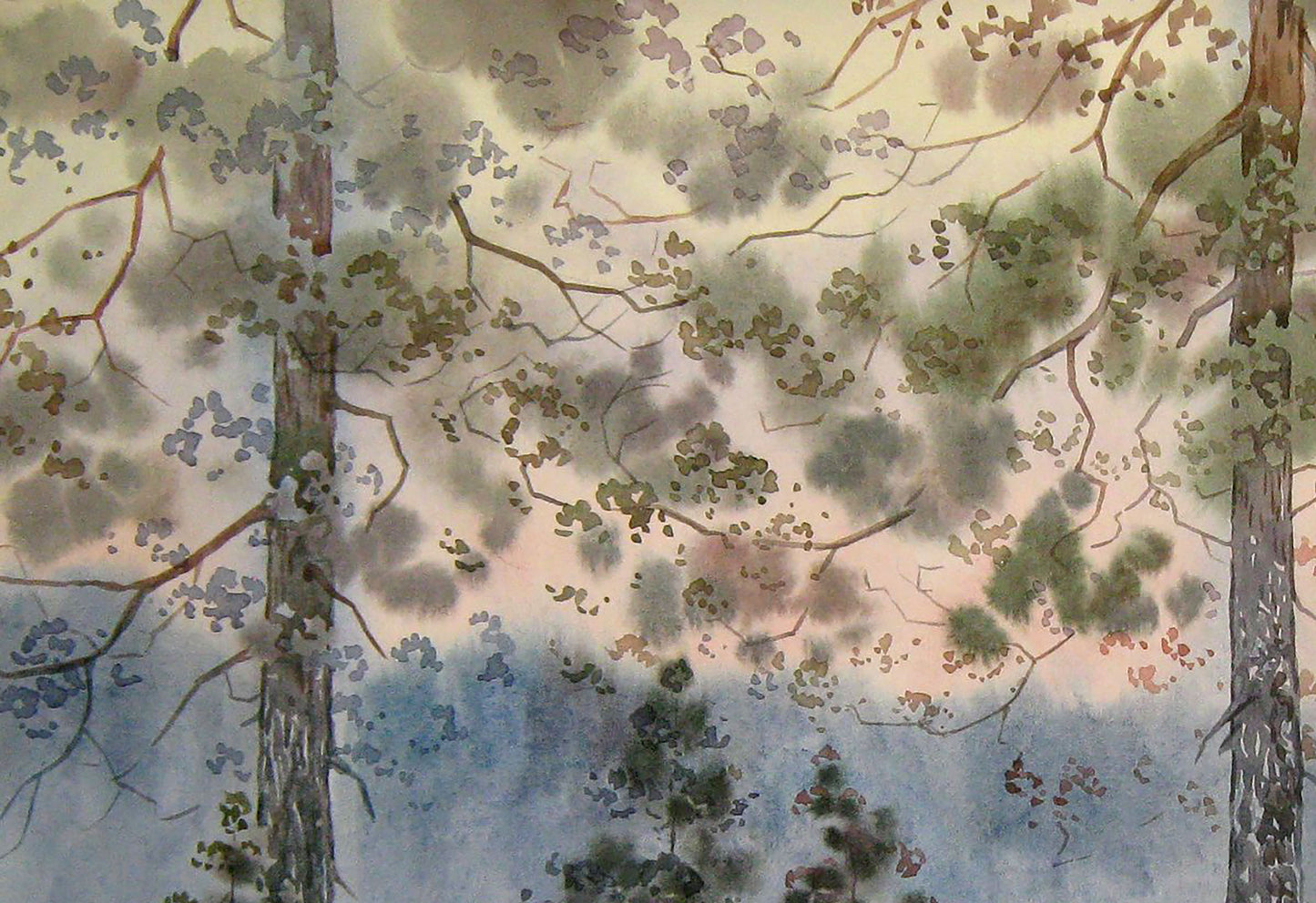Watercolor painting "Misty Winter Forest" by Valery Savenets