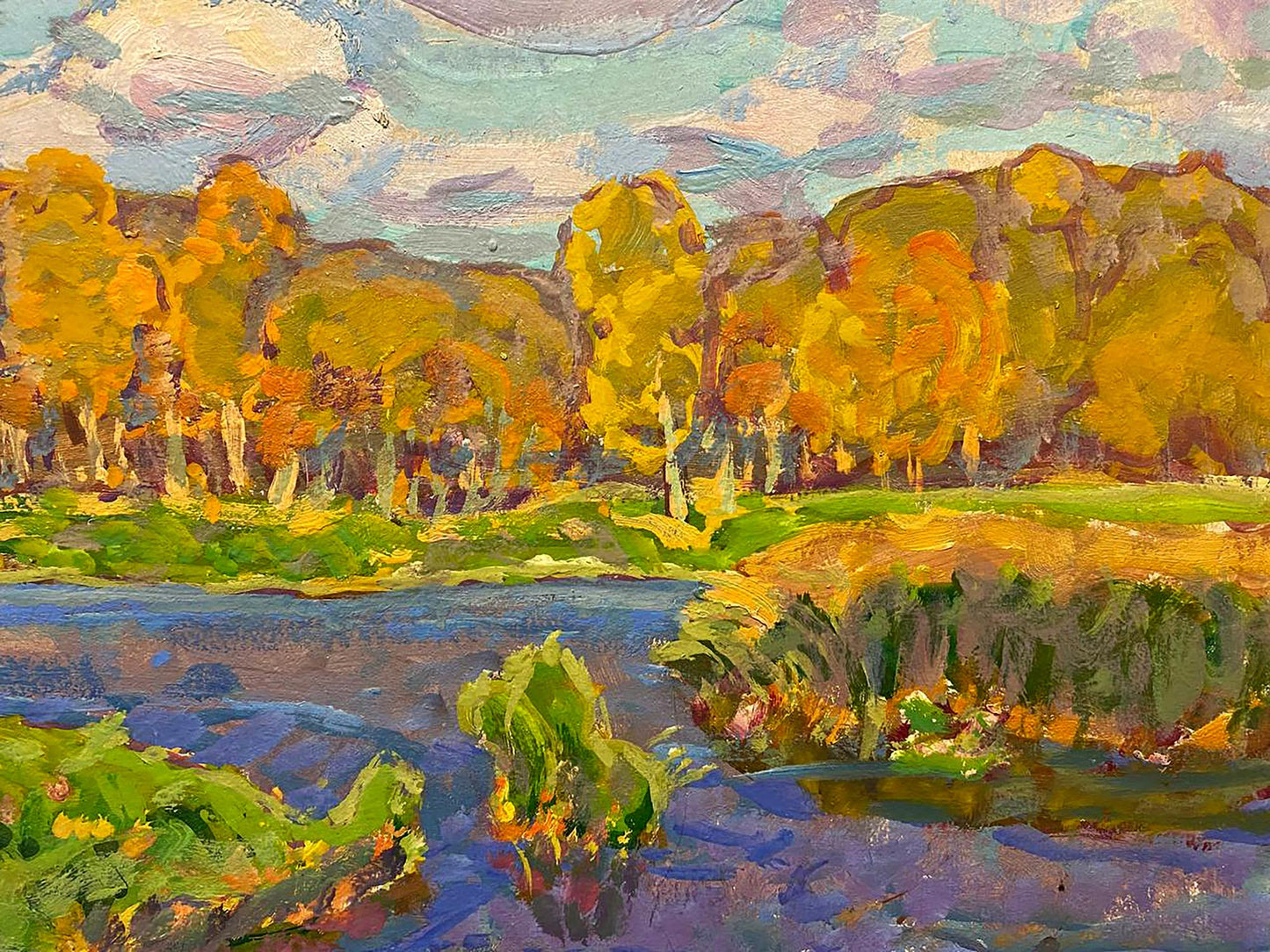 Vibrant impressionist oil painting Rest in the autumn forest by Kolosovsky Georgy Sergeevich