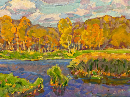 Vibrant impressionist oil painting Rest in the autumn forest by Kolosovsky Georgy Sergeevich