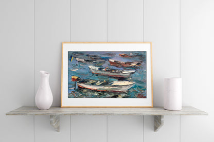 Alexander Nikolaevich Cherednichenko's oil portrayal of boats by the shore