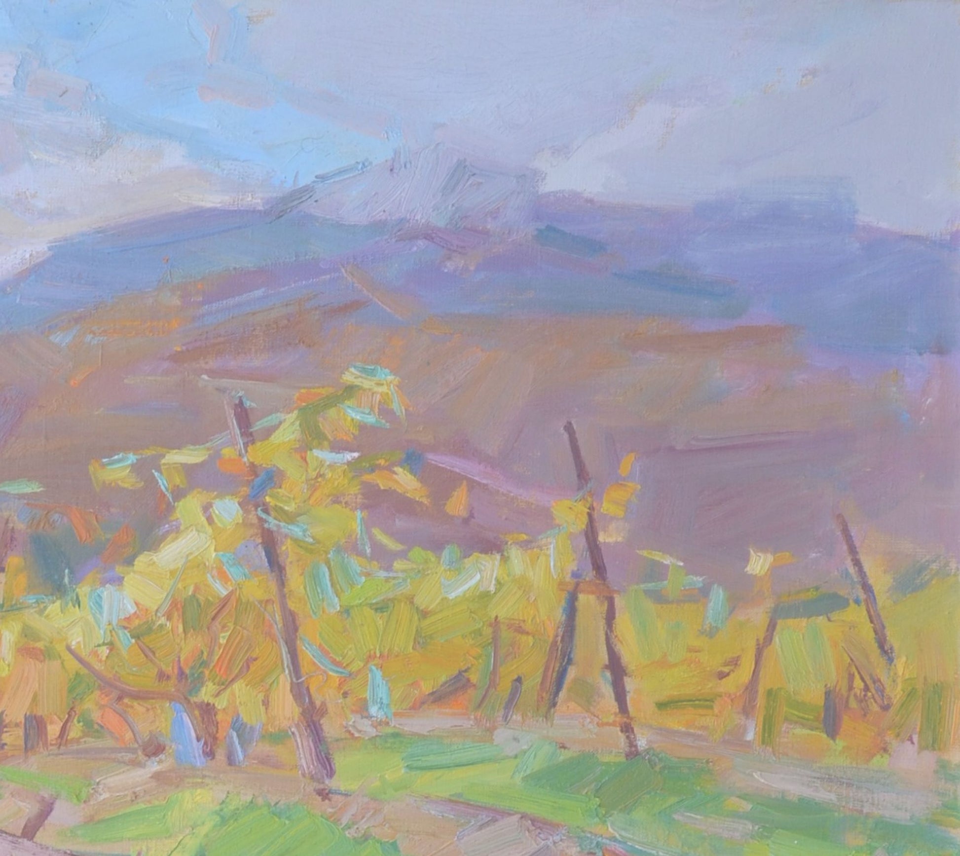 Oli painting Autumn Mountain vineyards Pereta Vyacheslav