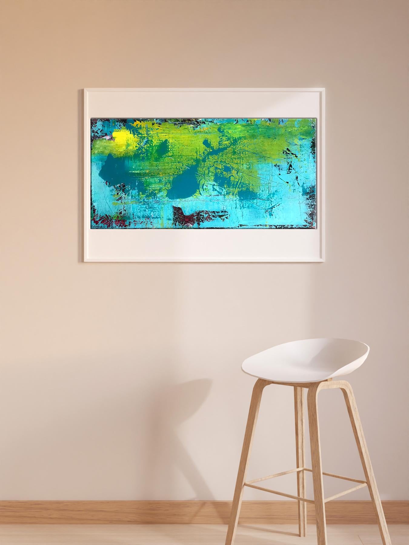 Vibrant Acrylic Dolphin painting by Melezhik Olga in white frame