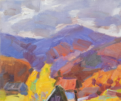 Oli painting Autumn Carpathians Mountain Pereta Vyacheslav
