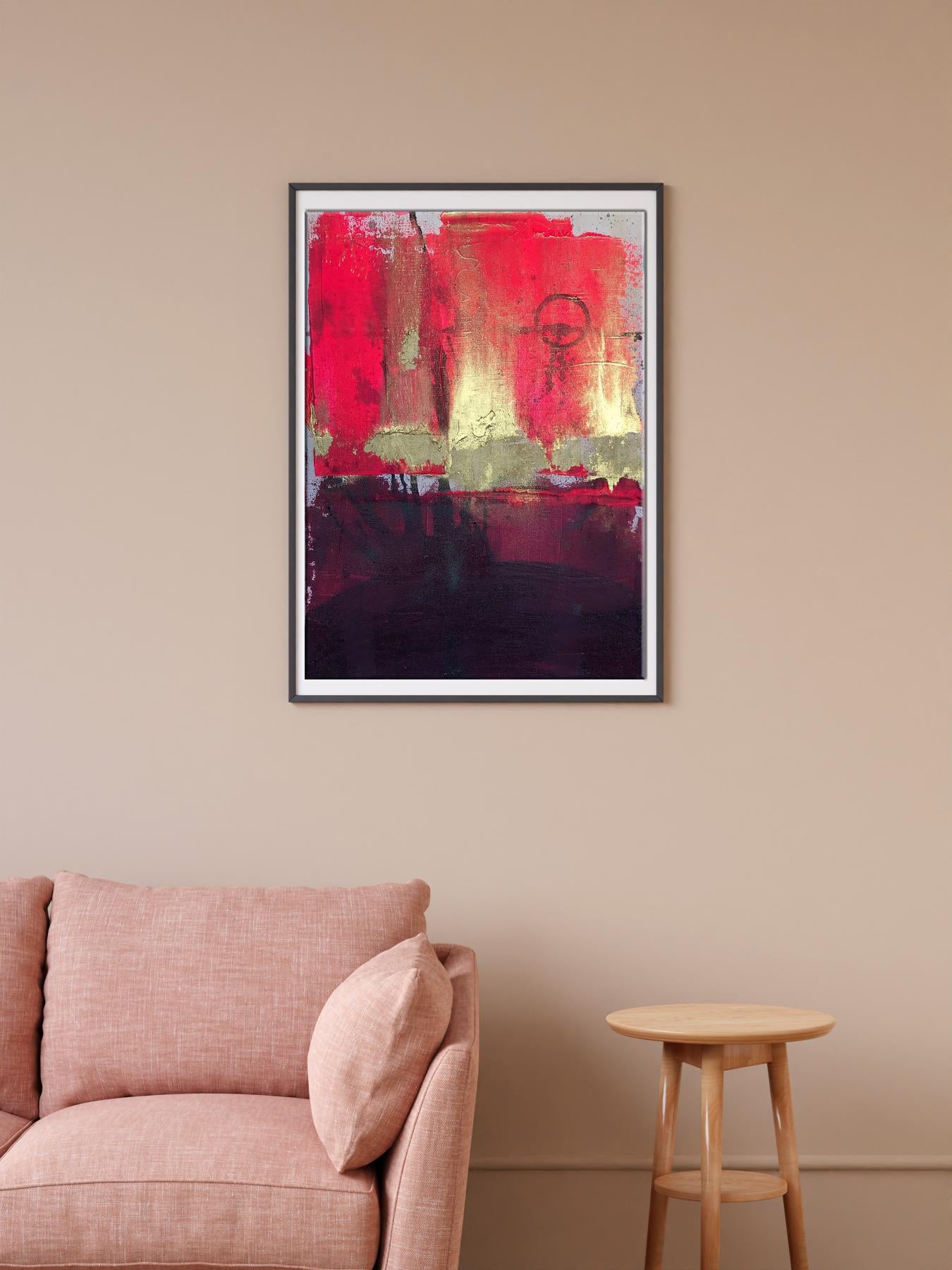 Framed Golden Sails acrylic painting by Melezhik Olga in red gold purple