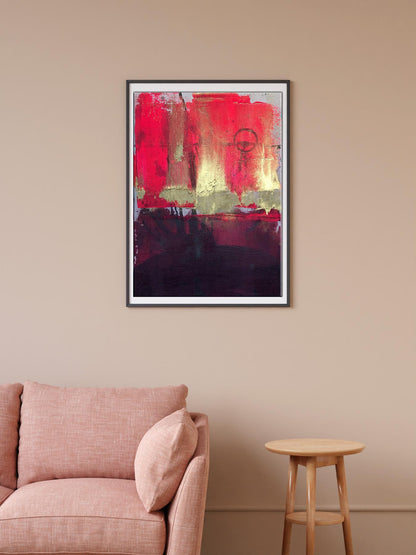 Framed Golden Sails acrylic painting by Melezhik Olga in red gold purple