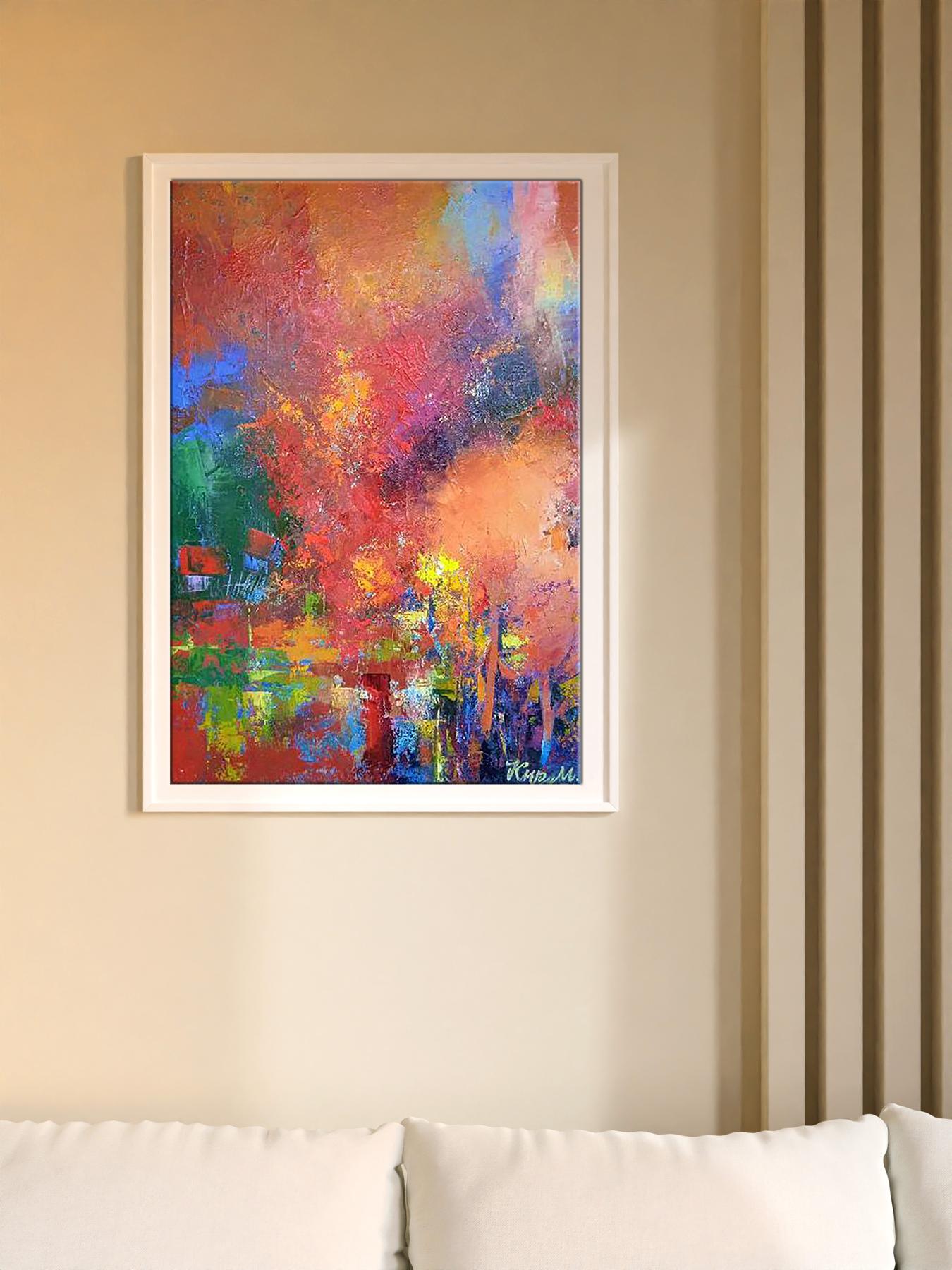Oil painting Autumn by Kirilenko Mikhail, vibrant abstract in white frame