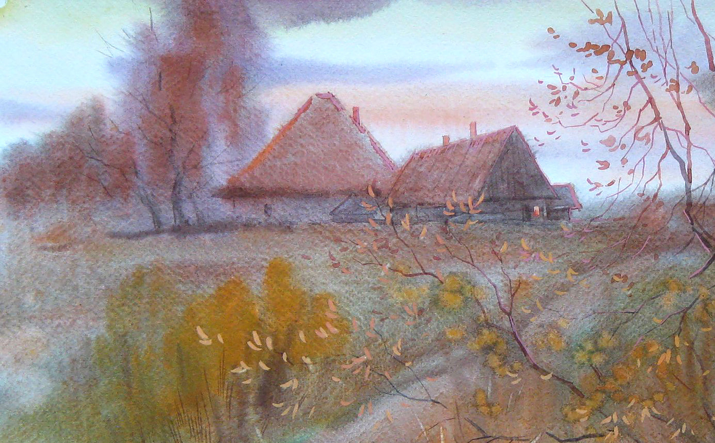 Watercolor painting Village landscape Savenets Valery