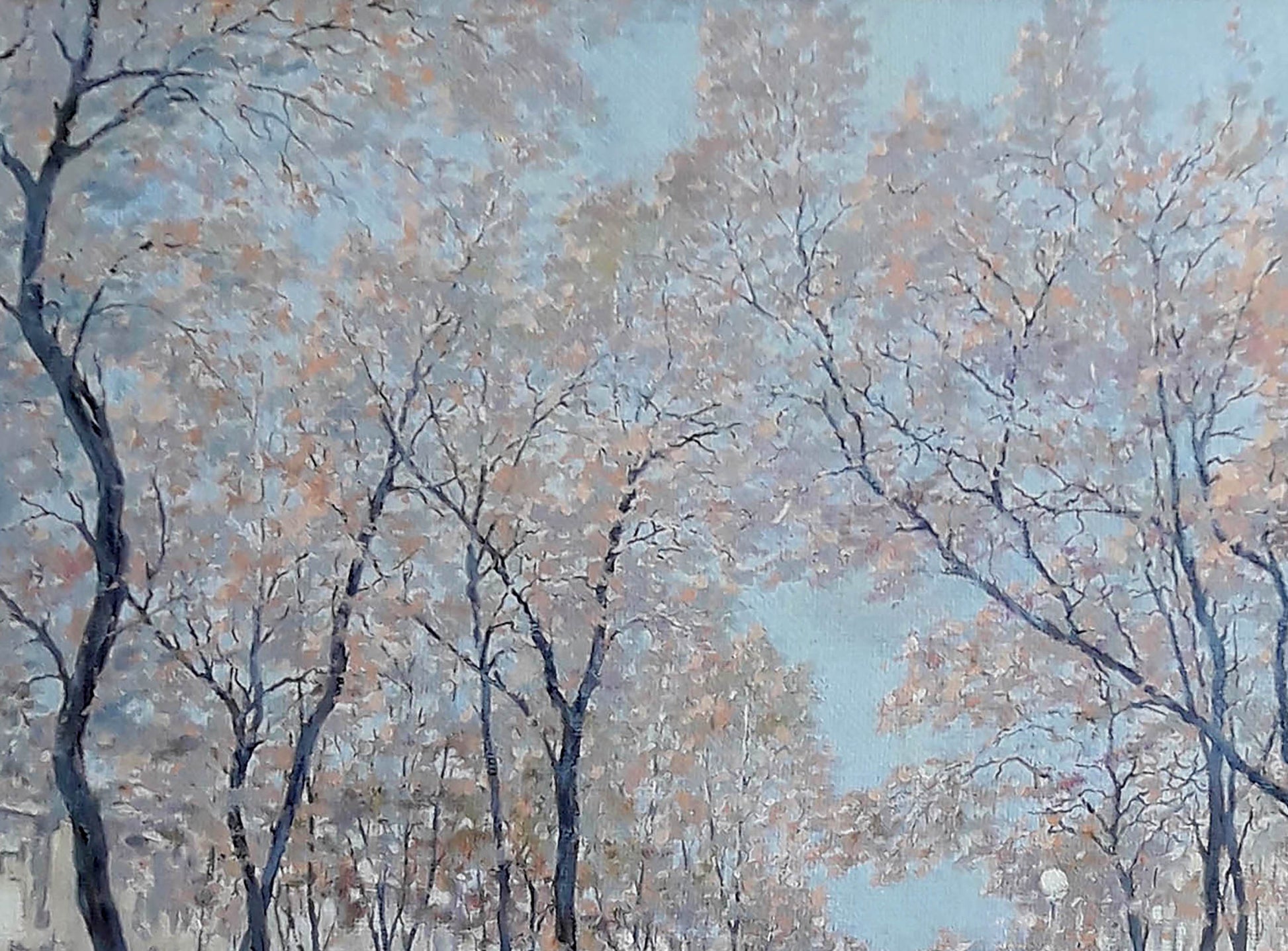 Soft pastel oil painting of Yavornytsky Avenue by Korkishko Vasily