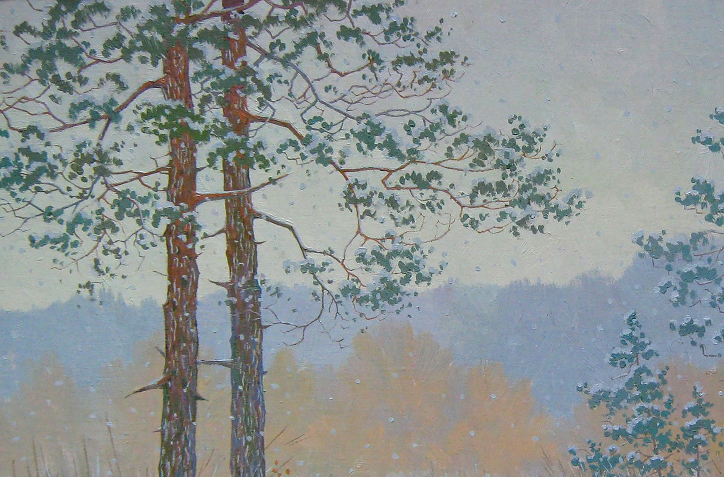 Oil painting Snowing Nature Landscape Savenets Valery