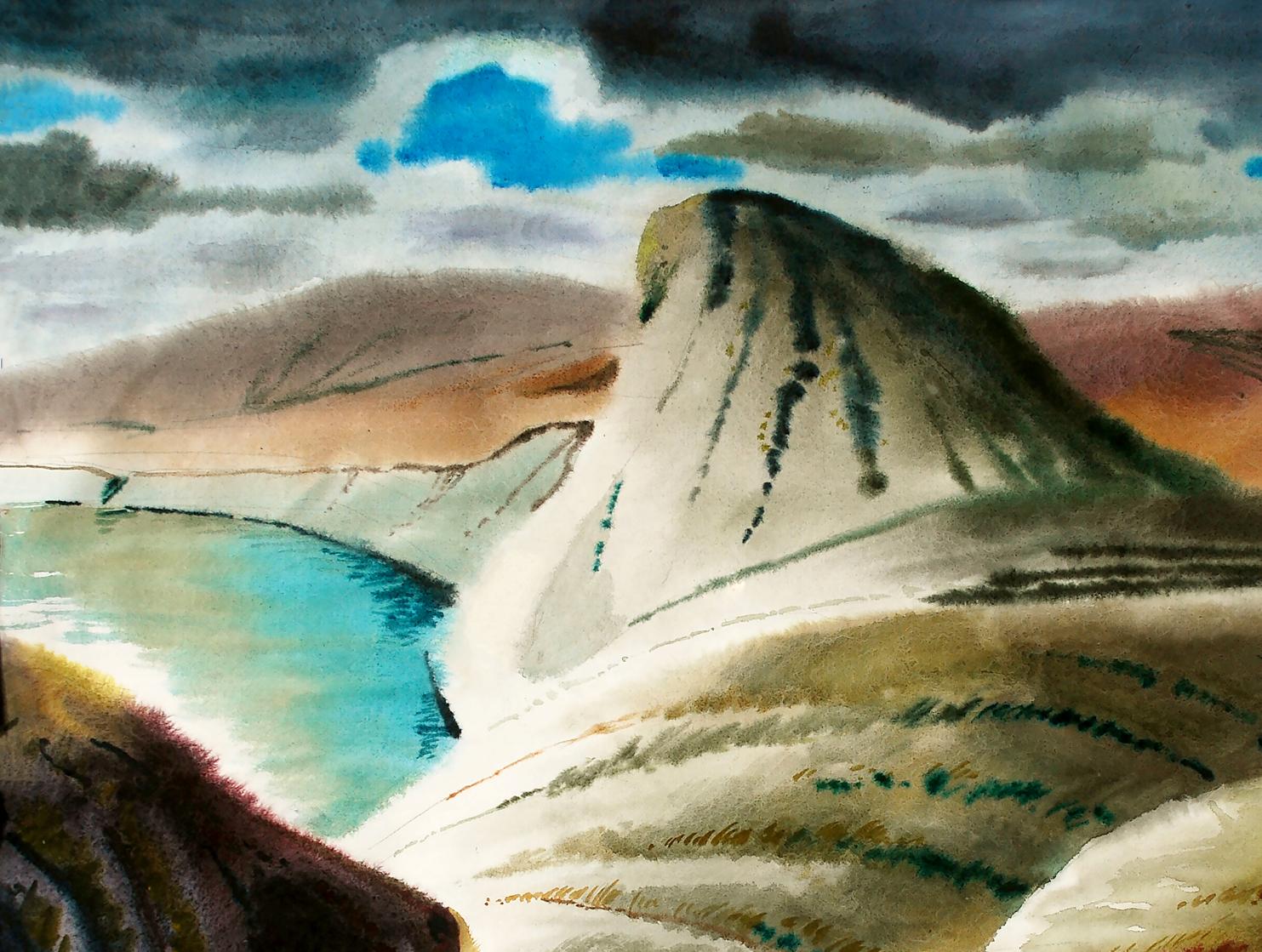 Watercolor painting of Eastern C. rugged mountain by Egor Shvachunov