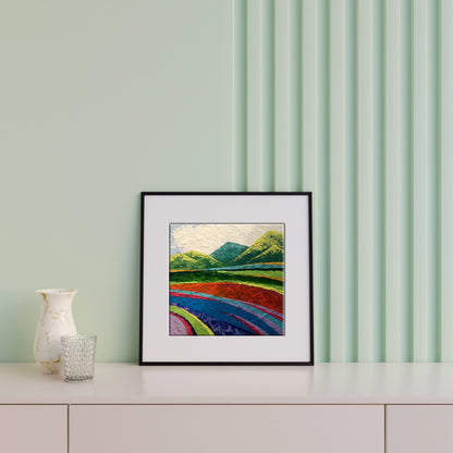 Oil painting Big mountains V. Zadorozhnya in black frame with white matting