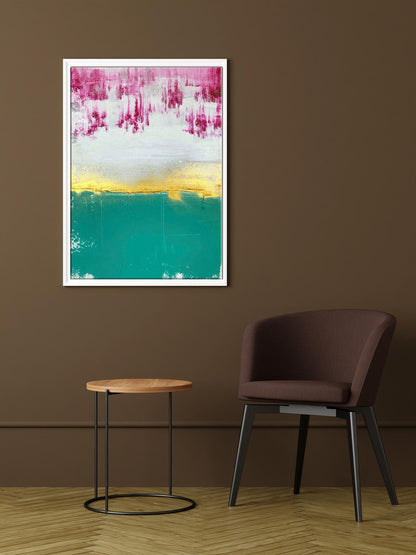 Acrylic painting Bloom by Melezhik Olga with pink, white, yellow, teal bands