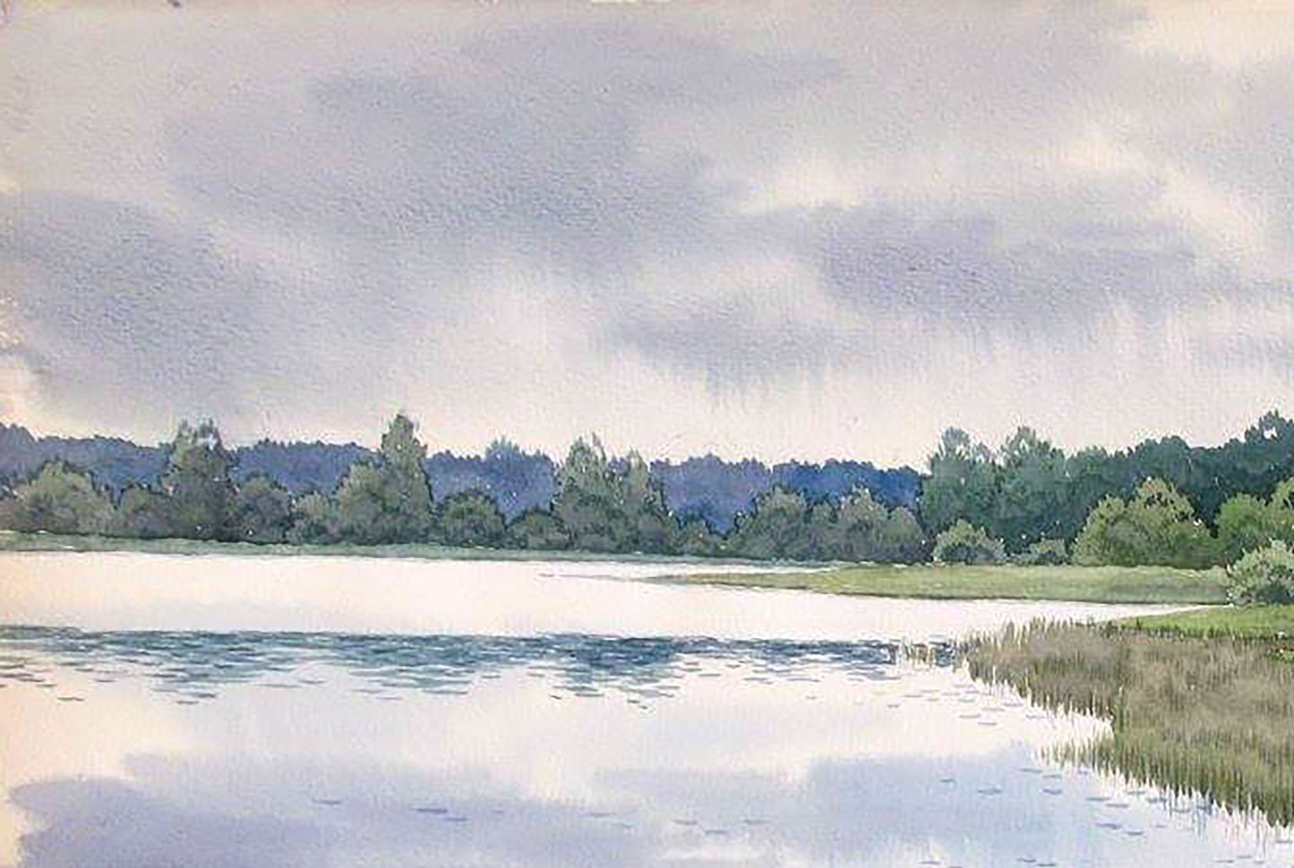 Watercolor painting Lake Nature Landscape Savenets Valery