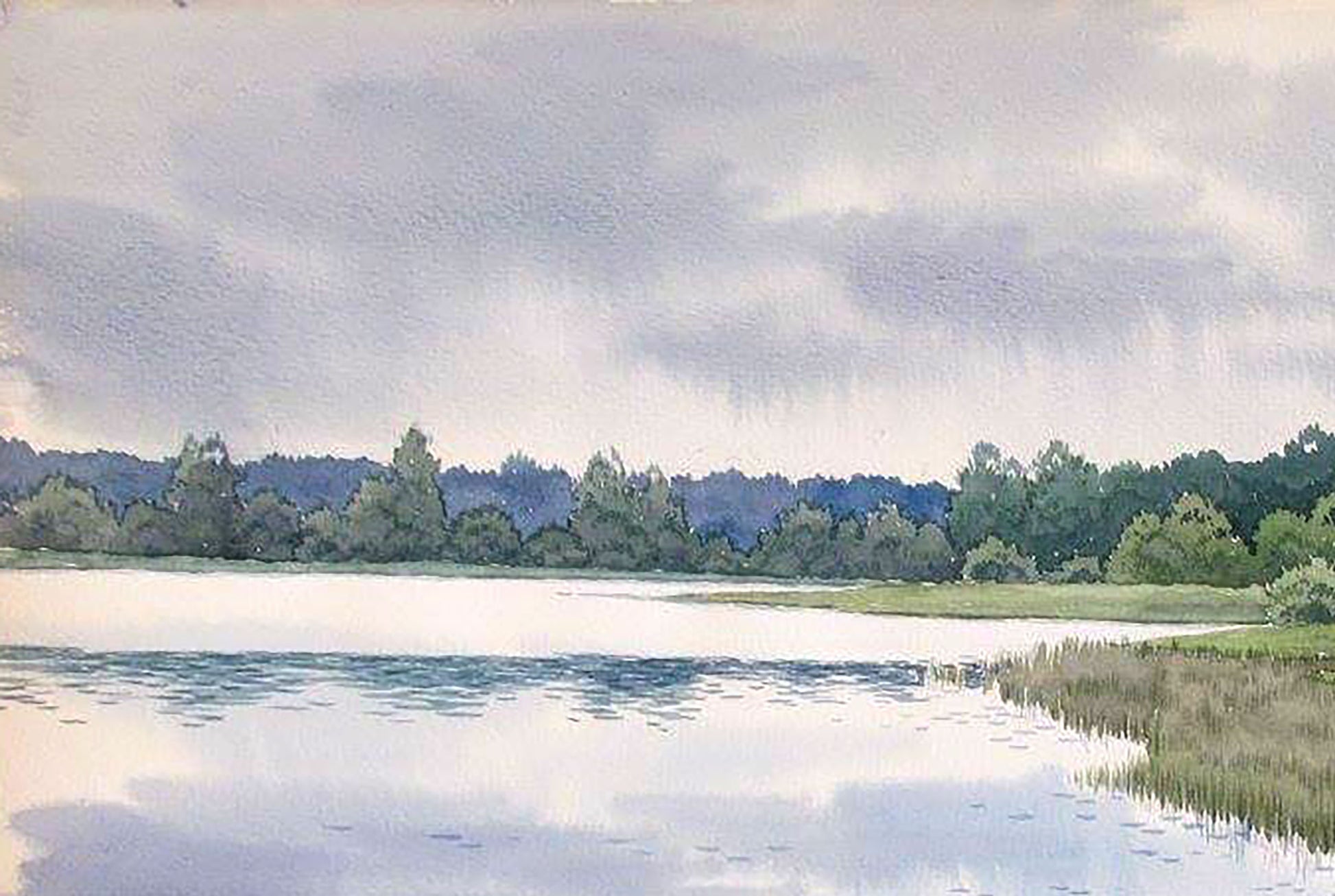Watercolor painting Lake Nature Landscape Savenets Valery